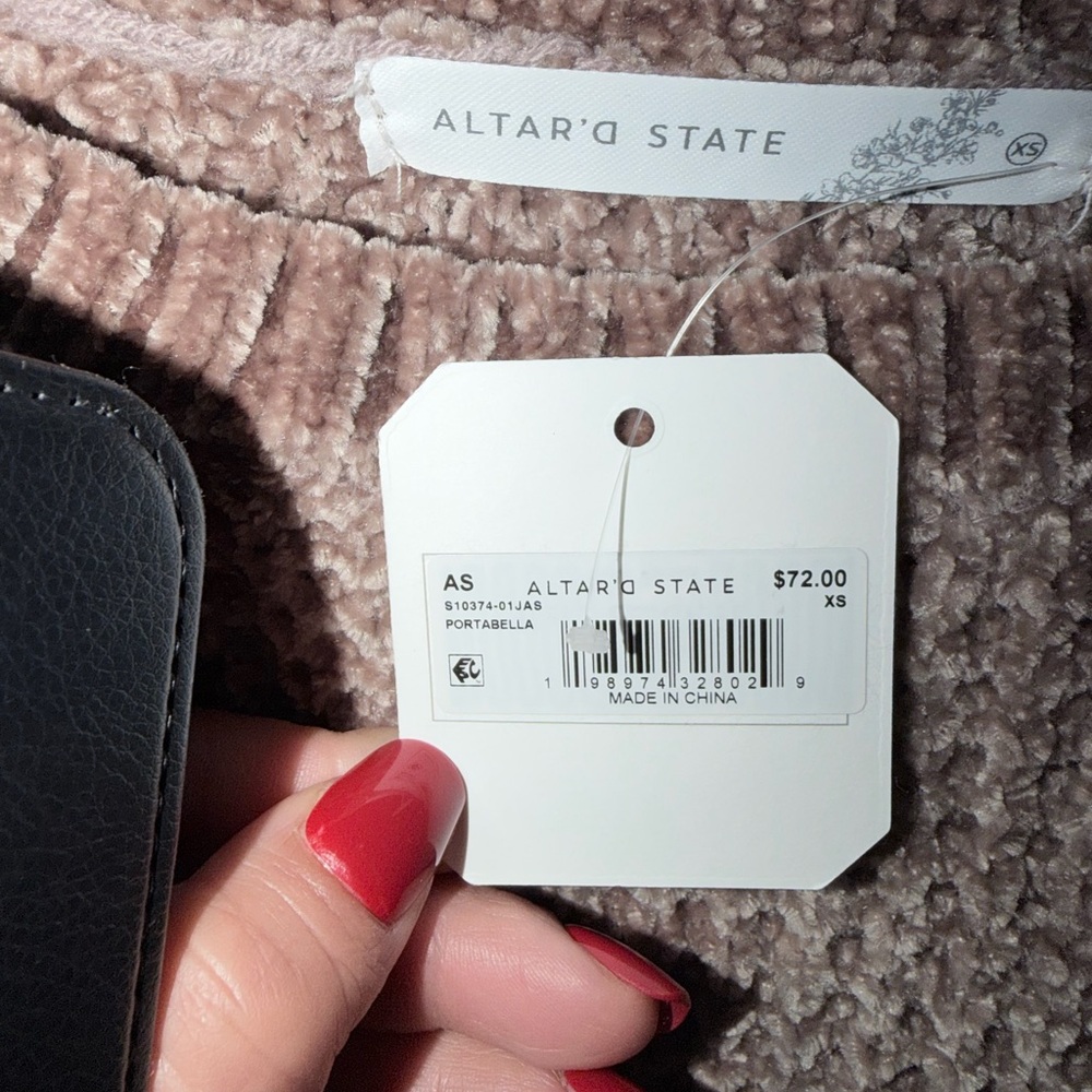 Altar’d State Mauve Cable Knit Chunky Cropped Sweater Balloon Sleeve XS NWT Fall - Picture 6 of 6